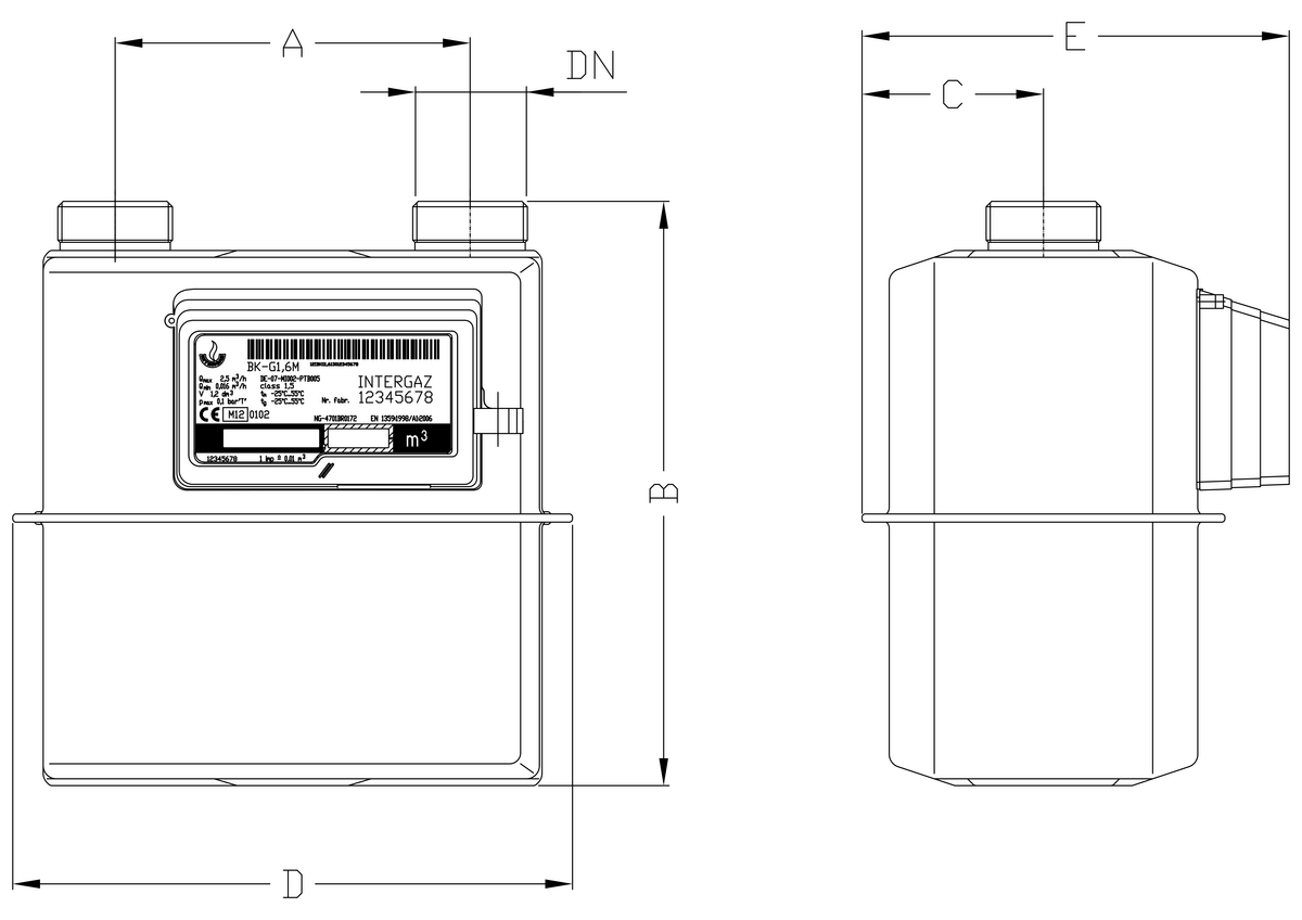 Gazomierz miechowy BK-G1.6M-A130-V1.2 wymiary